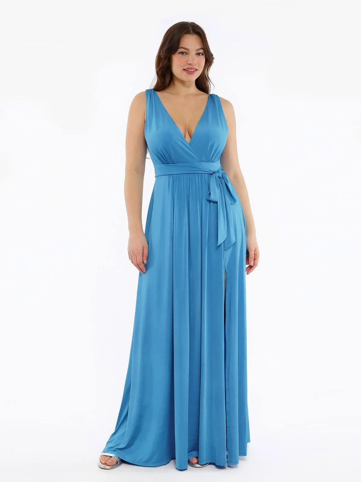 Shapewear Deep V-Neck Front Slit Goddess Maxi Dress